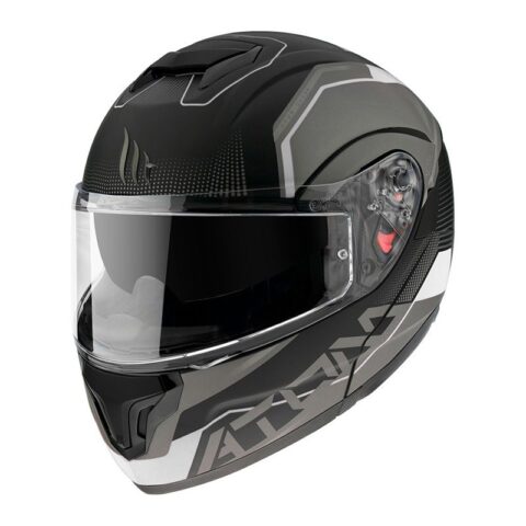 Casque modulaire MT Helmets Atom SV Quark gris porté en conduite moto