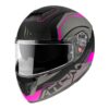 Casque modulaire MT Helmets Atom SV Quark rose porté en conduite moto